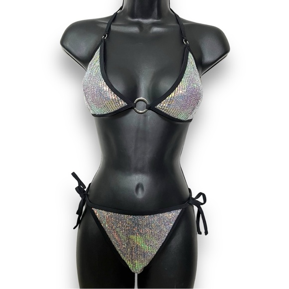 SHEIN Silver Sequins Triangle Tie Bikini - Picture 5 of 10